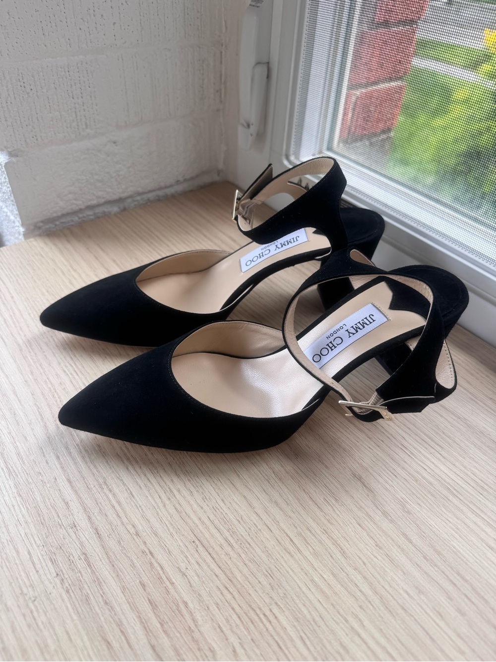 Jimmy Choo Black Pointed-Toe Ankle Strap Heels